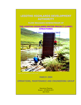 LESOTHO HIGHLANDS DEVELOPMENT AUTHORITY FLOW RELEASES DOWNSTREAM of the LESOTHO HIGHLANDS WATER PROJECT (LHWP) STRUCTURES (April 2003 to September 2003)