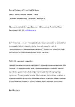 Gene of the Issue: ANO6 and Scott Syndrome Sarah L. Millington