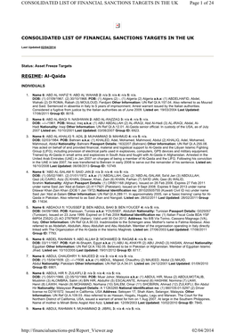 CONSOLIDATED LIST of FINANCIAL SANCTIONS TARGETS in the UK Page 1 of 24