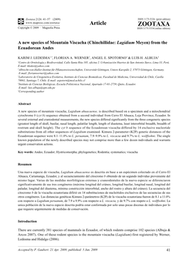 Zootaxa, a New Species of Mountain Viscacha (Chinchillidae: Lagidium