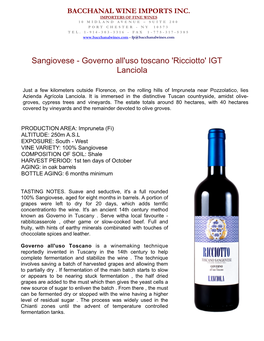 Sangiovese - Governo All'uso Toscano 'Ricciotto' IGT Lanciola