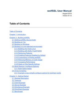 Wolfssl User Manual Table of Contents