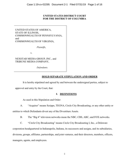 Hold Separate Stipulation and Order: U.S. V. Nexstar Media Group, Inc. and Tribune Media Company