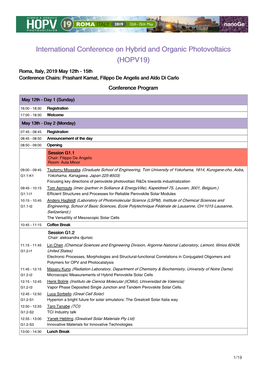 International Conference on Hybrid and Organic Photovoltaics (HOPV19)