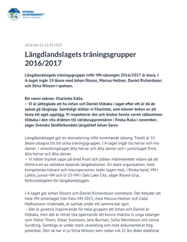 Längdlandslagets Träningsgrupper 2016/2017