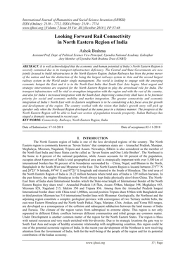 Looking Forward Rail Connectivity in North Eastern Region of India