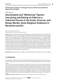 “Mothering” Figures: Conceiving and Raising an Infant As a Collective Process in the Greek, Etruscan, and Roman Worlds