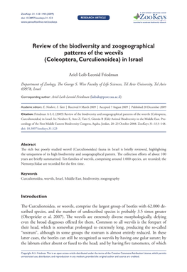 In Israel 133 Doi: 10.3897/Zookeys.31.123 RESEARCH ARTICLE Launched to Accelerate Biodiversity Research