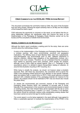 CIAA Comments Ecolas Pira Report Final