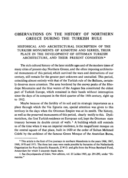 Observations on the History of Northern Greece During the Turkish Rule