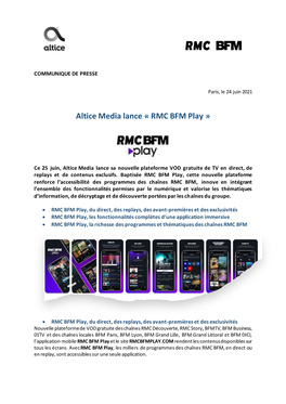 Altice Media Lance « RMC BFM Play »