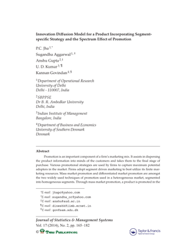 Innovation Diffusion Model for a Product Incorporating Segment