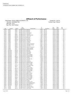 Affidavit of Performance Client Name: DOUG JONES US SENATE / GA Contract ID: 133179 Remarks: 62478564-7762 Contract Type: Political Bill Cycle: 12/17 Rep