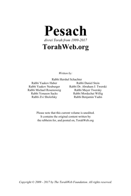 Pesach Divrei Torah from 1999-2017 Torahweb.Org