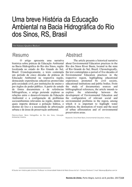 Uma Breve História Da Educação Ambiental Na Bacia Hidrográfica Do Rio Dos Sinos, RS, Brasil