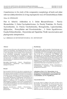 Contributions to the Study of the Comparative Morphology of Teeth and Other Relevant Ichthyodorulites in Living Supraspecific Taxa of Chondrichthyan Fishes