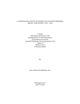 A Comparative Study of Humint in Counterterrorism: Israel and France, 1970 – 1990