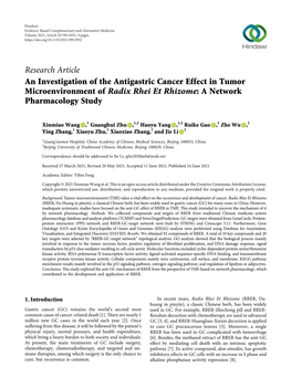 An Investigation of the Antigastric Cancer Effect in Tumor Microenvironment of Radix Rhei Et Rhizome: a Network Pharmacology Study