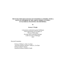 The Evolutionary Ecology of Venomous Catfishes, with a Focus on Members of the North American Family Ictaluridae (Teleostei: Siluriformes)