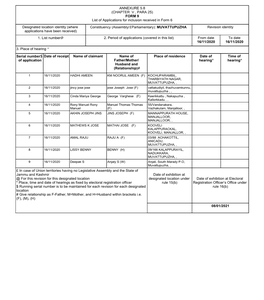 (CHAPTER V , PARA 25) FORM 9 List of Applications for Inclusion