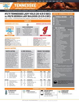 11/11 TENNESSEE LADY VOLS (20-4/8-3 SEC) 2017-18 » SCHEDULE & RECORD Vs