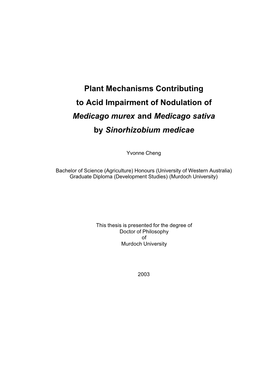 Plant Mechanisms Contributing to Acid Impairment of Nodulation of Medicago Murex and Medicago Sativa by Sinorhizobium Medicae