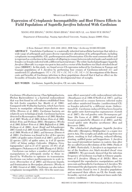 Expression of Cytoplasmic Incompatibility and Host Fitness Effects in Field Populations of Sogatella Furcifera Infected with Cardinium