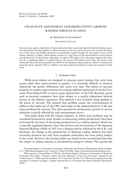 Cpi Quality Adjustment and Productivity Growth: Railway Services in Japan