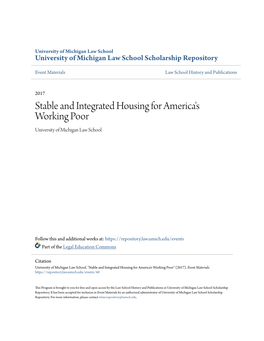 Stable and Integrated Housing for America's Working Poor University of Michigan Law School