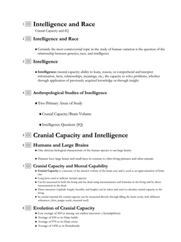 Intelligence and Race Cranial Capacity and Intelligence