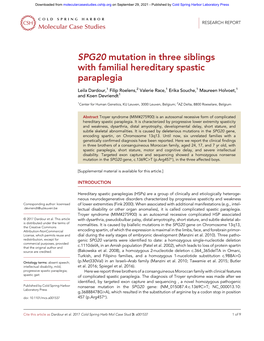 SPG20 Mutation in Three Siblings with Familial Hereditary Spastic Paraplegia