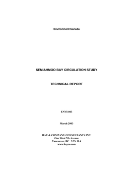 Semiahmoo Bay Circulation Study