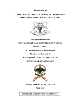 A Dissertation on CYTOLOGIC SPECTRUM of SALIVARY GLAND