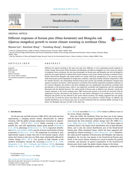 Different Responses of Korean Pine (Pinus Koraiensis) and Mongolia