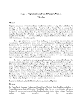 Sagas of Migration Narratives of Diaspora Women Vidya Rao