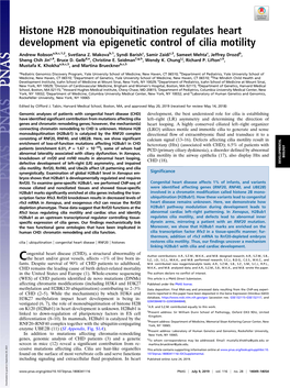 Histone H2B Monoubiquitination Regulates Heart Development Via Epigenetic Control of Cilia Motility