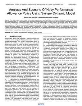 Analysis and Scenario of Navy Performance Allowance Policy Using System Dynamic Model