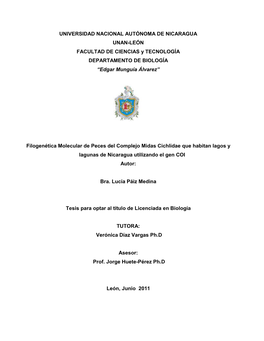 UNIVERSIDAD NACIONAL AUTÓNOMA DE NICARAGUA UNAN-LEÓN FACULTAD DE CIENCIAS Y TECNOLOGÍA DEPARTAMENTO DE BIOLOGÍA “Edgar Munguía Álvarez”