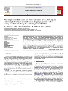 Transvaal Supergroup) from Surface Outcrop and Drill Core, Griqualand West Region, South Africa