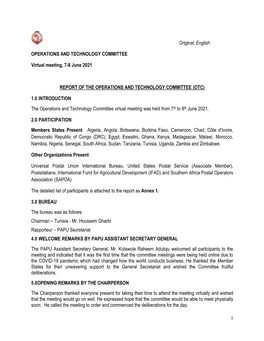 Report of Operations and Tecgnology Committee 7-8 June 2021