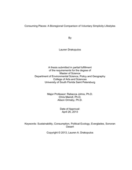 Consuming Places: a Bioregional Comparison of Voluntary Simplicity Lifestyles