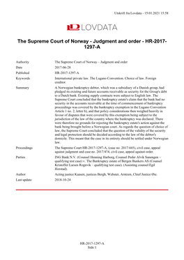 The Supreme Court of Norway - Judgment and Order - HR-2017- 1297-A