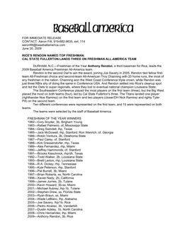 Aaron Fitt, 919-682-9635, Ext. 114 Aaronfitt@Baseballamerica.Com June 30, 2009