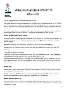 Netball Mainland Zone Newsletter