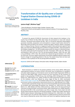 Transformation of Air Quality Over a Coastal Tropical Station Chennai During COVID-19 Lockdown in India