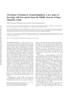 (Neuroptera: Grammolingiidae): a New Genus of Lacewings with Four Species from the Middle Jurassic of Inner Mongolia, China