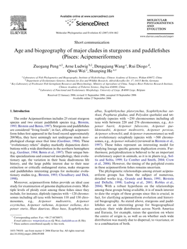 Age and Biogeography of Major Clades in Sturgeons and Paddlefishes