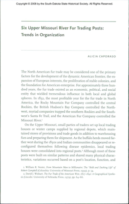 Six Upper Missouri River Fur Trading Posts: Trends in Organization