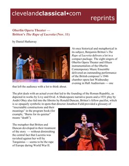 Oberlin Opera Theater — Britten's ​The Rape of Lucretia ​(Nov