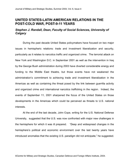 United States-Latin American Relations in the Post-Cold War, Post-9-11 Years